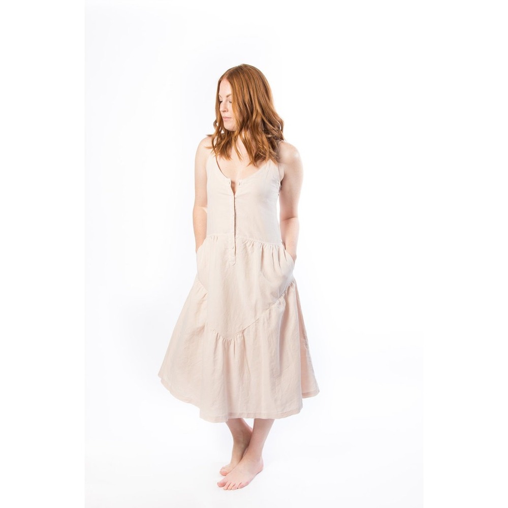 LACAUSA Linen Cotton Midi Dress S Blush Pink Boho Cottagecore Minimalist Pocket